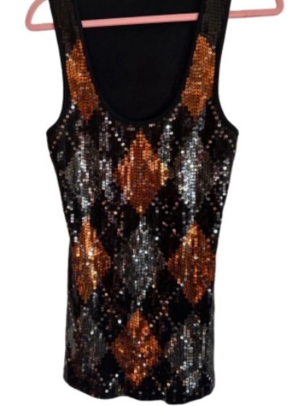 Express Sequin Argyle Tank Top in Black & copper  Size Large